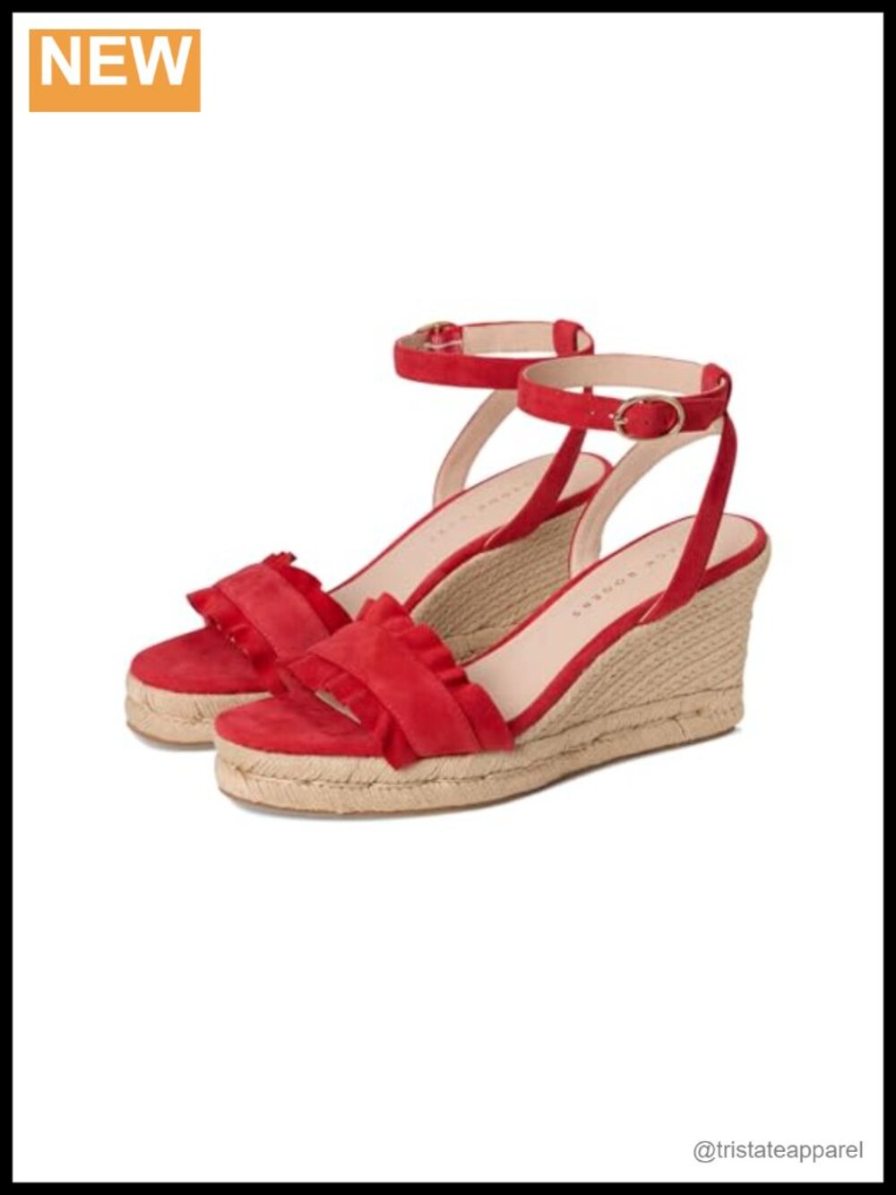 Jack Rogers Rozette Ruffle Wedge Suede Ankle Strap Closed Toe